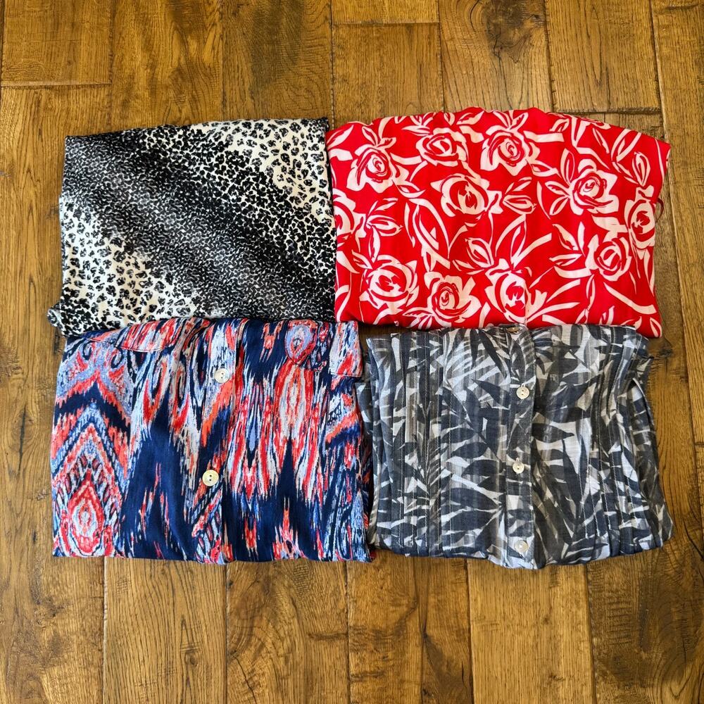 Lot Of 4 Womens L Ruby Rd. Dress Blouse Bundle Black Grey Red Floral Button Up